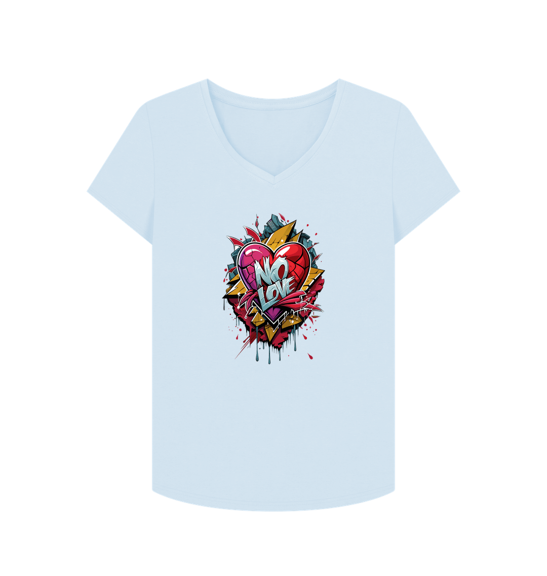 White V-neck t-shirt with colorful heart design
