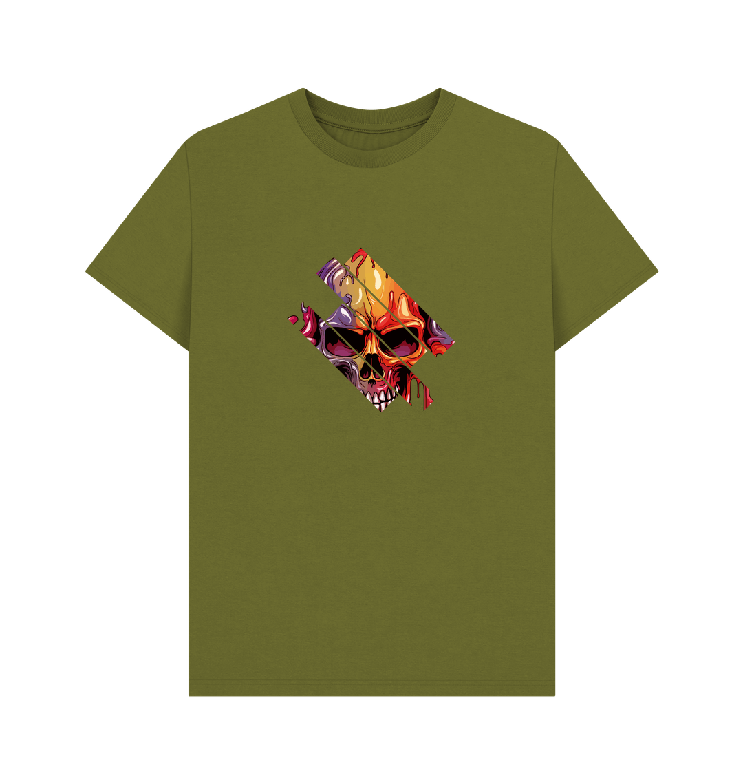 Olive green t-shirt with skull graphic