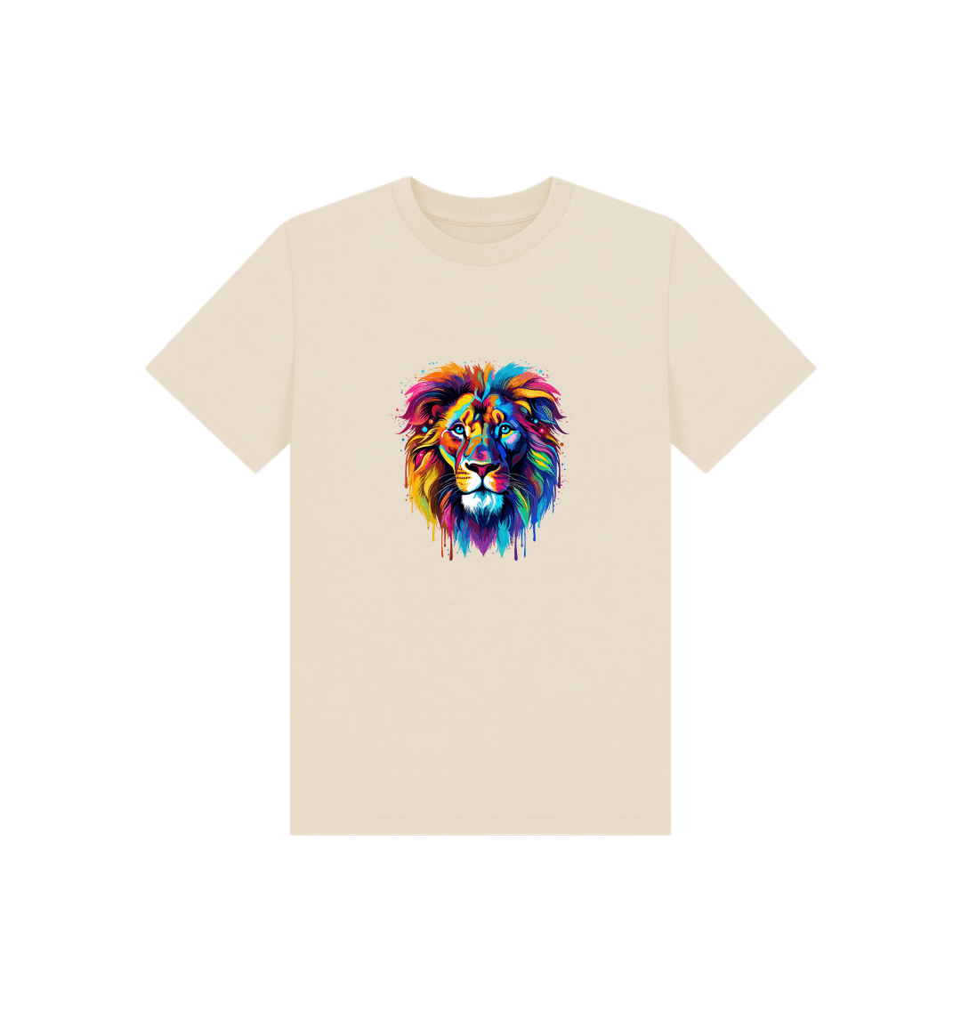 Cream t-shirt with colorful lion graphic