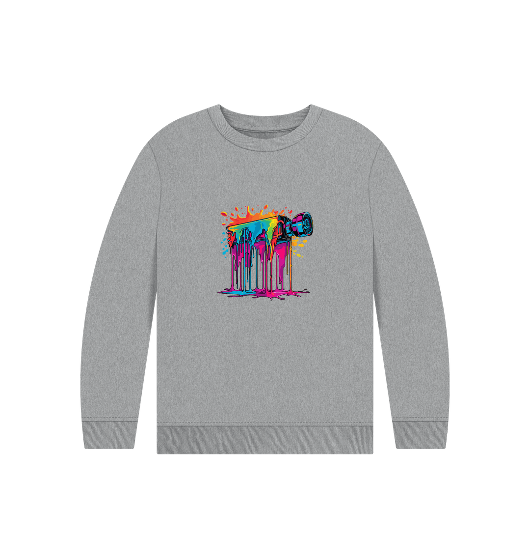 Gray sweatshirt with colorful dripping paint design