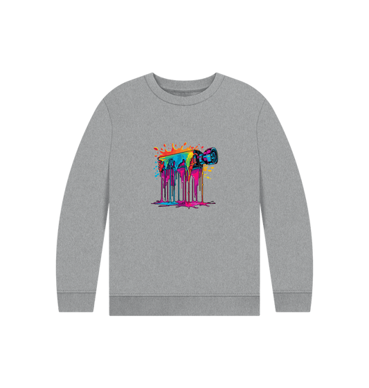 Gray sweatshirt with colorful dripping paint design