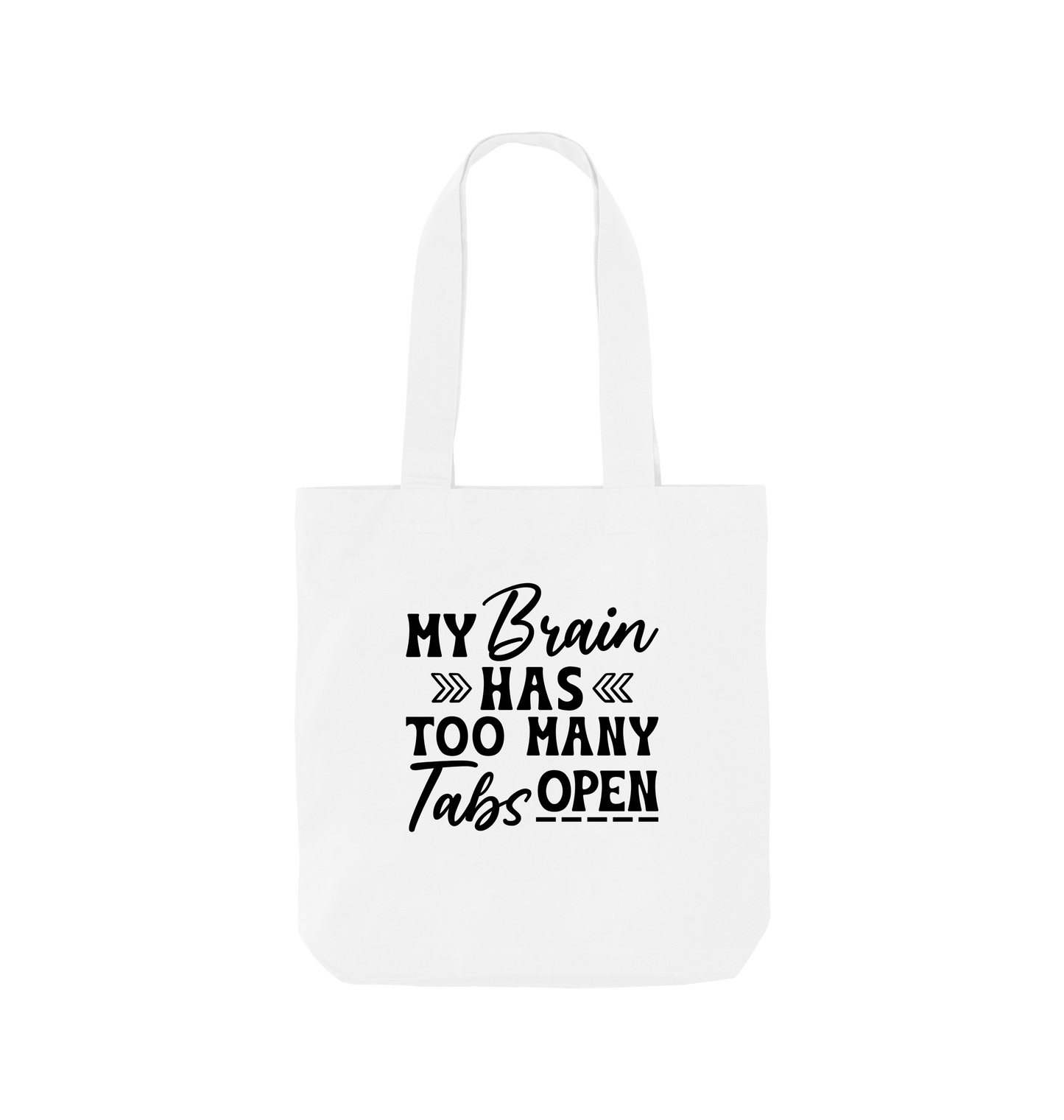 White tote bag with text design