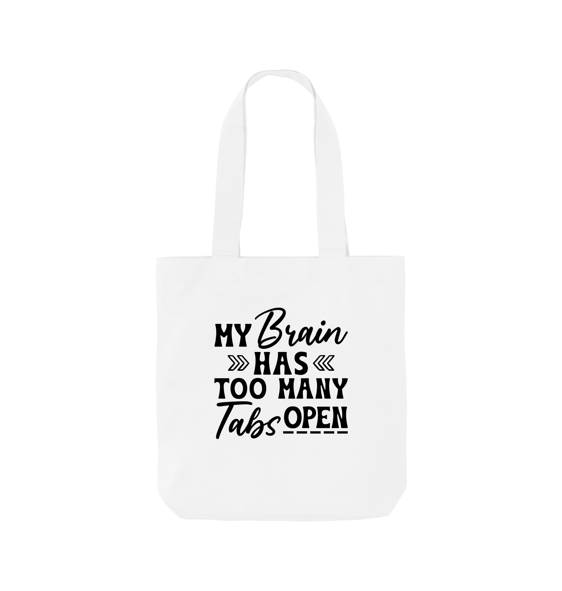White tote bag with text design