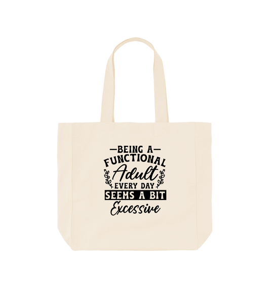 White tote bag with text design