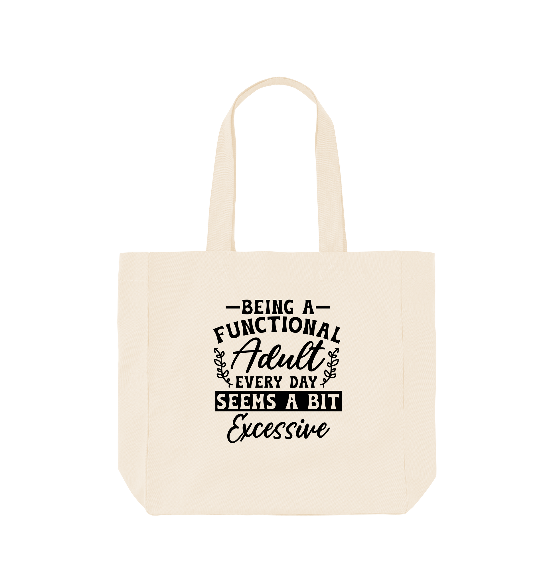 White tote bag with text design