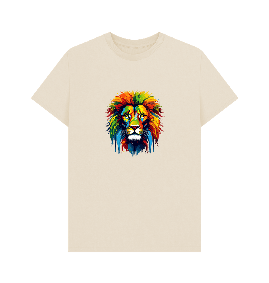 Cream t-shirt with colorful lion graphic