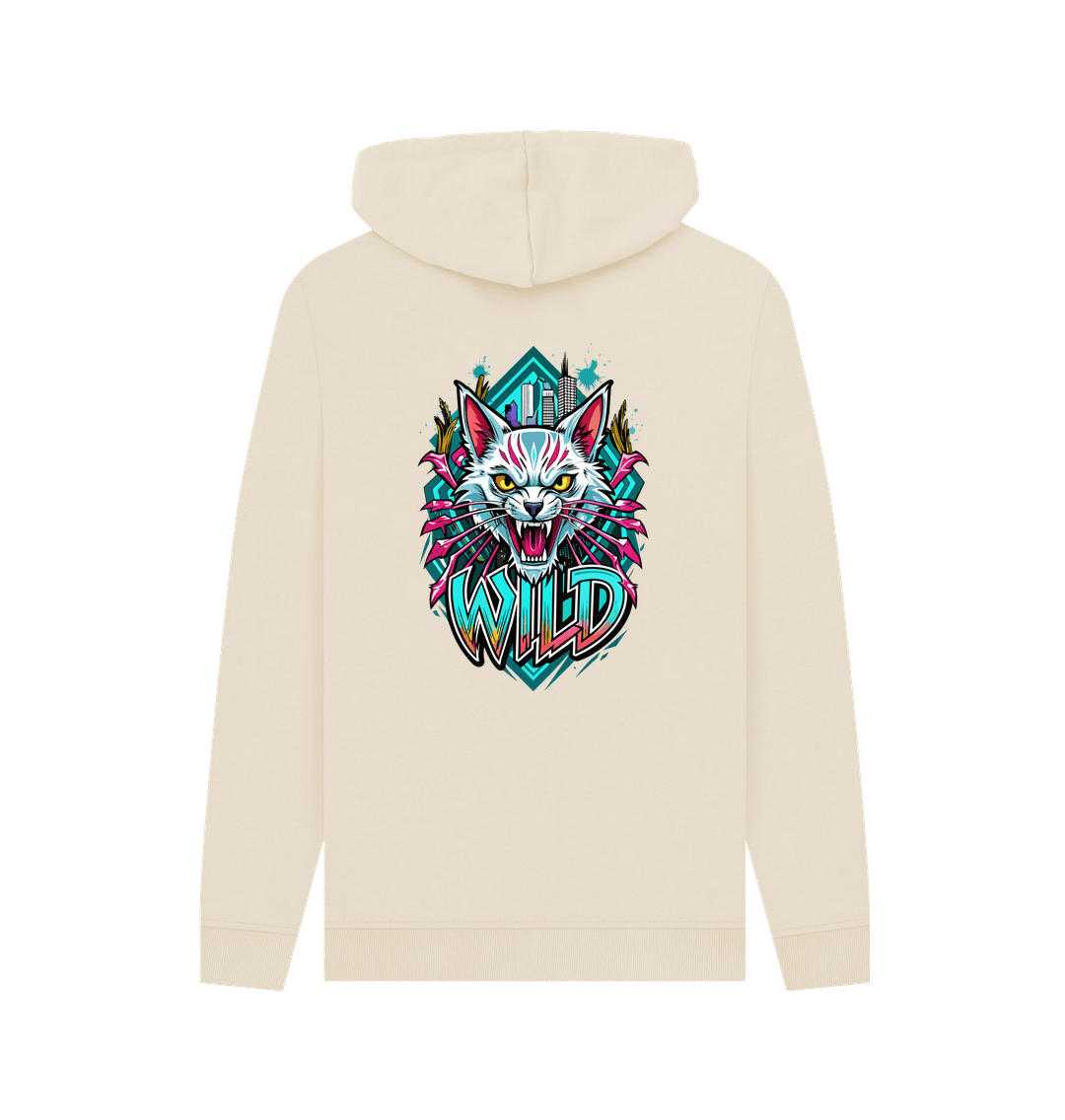 Cream hoodie with "WILD" and wolf graphic