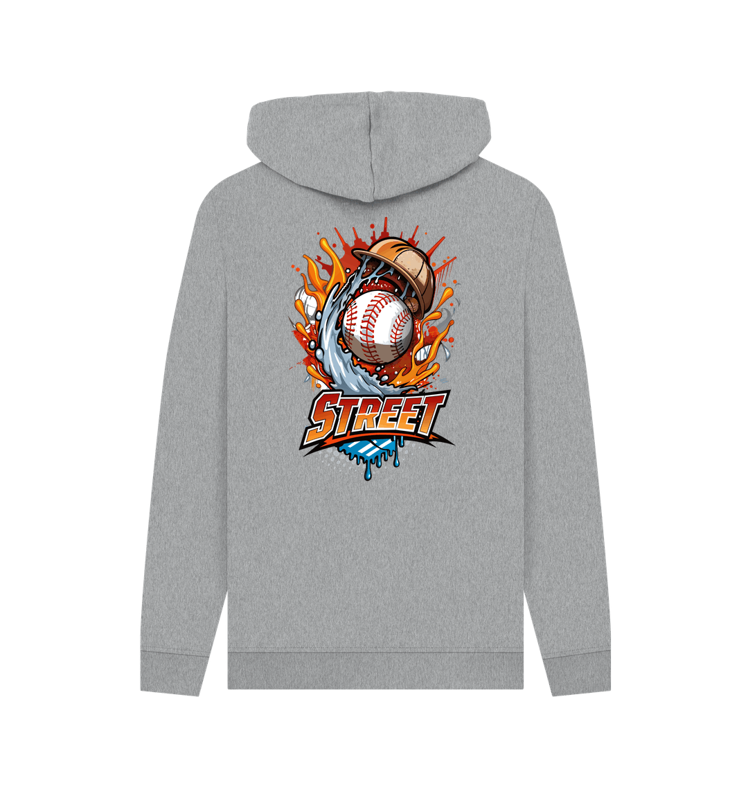 Gray hoodie with baseball graphic