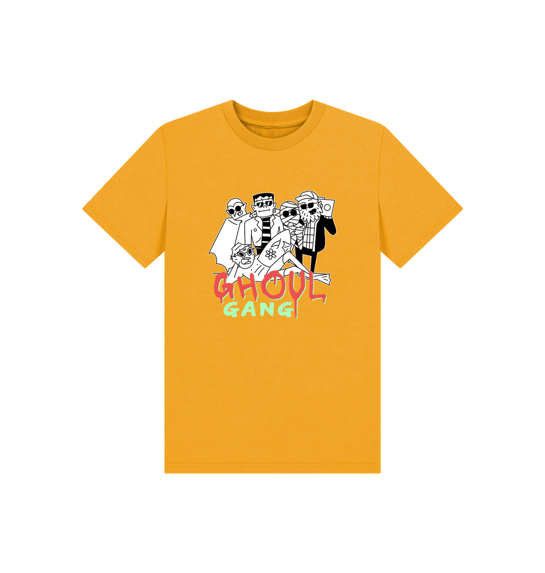 Yellow t-shirt with "GHOUL GANG" graphic