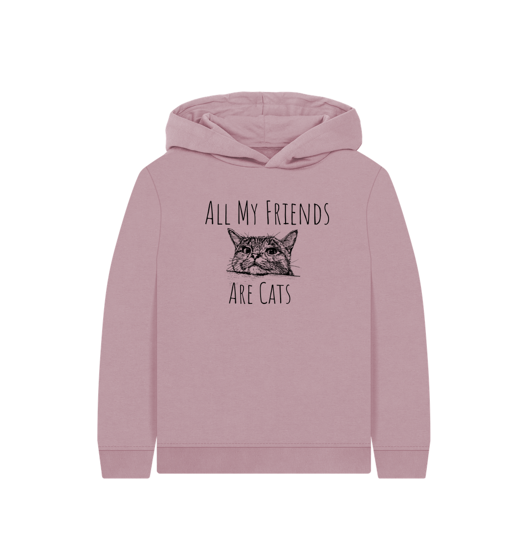 Pink hoodie with cat illustration and text