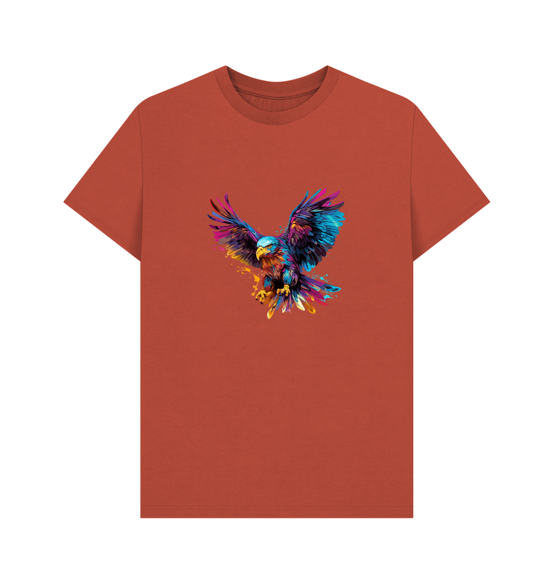 Orange t-shirt with colorful eagle graphic