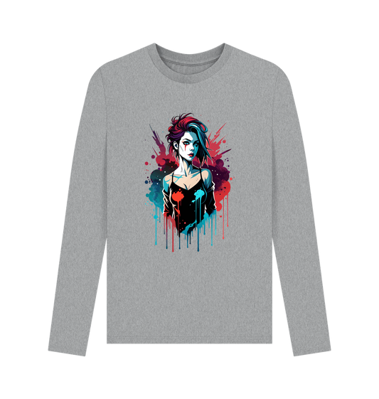 Gray long-sleeved t-shirt with graphic design