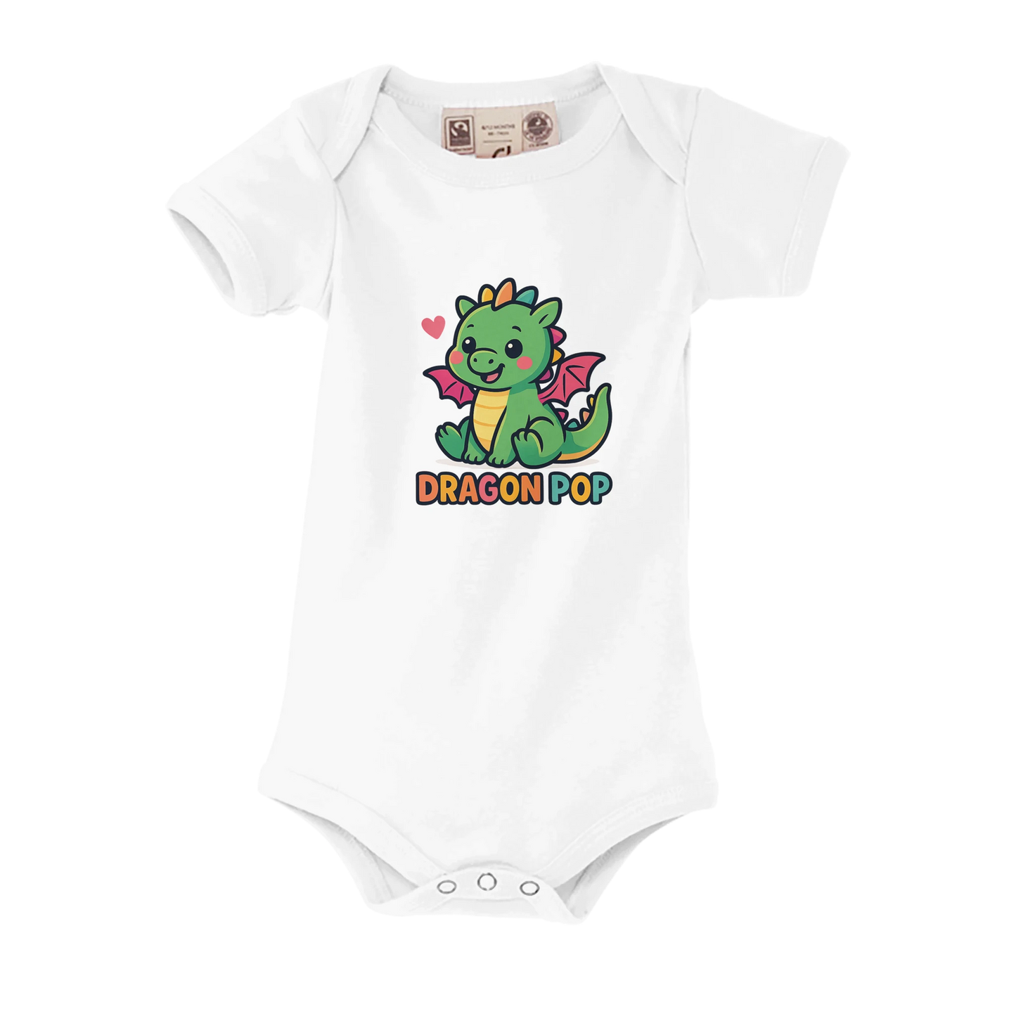 White baby onesie with dragon design
