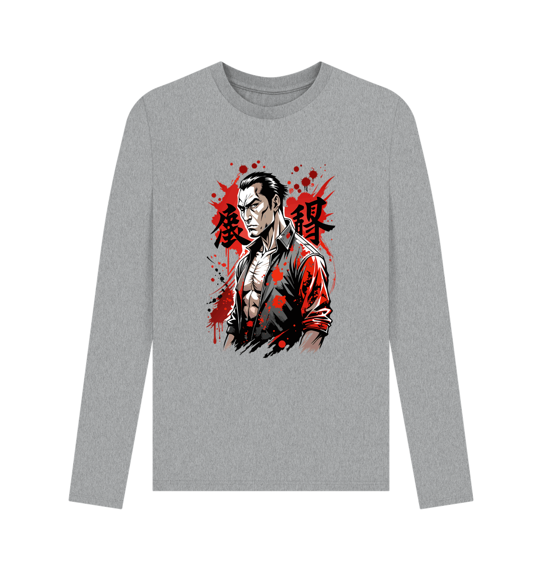 Gray long-sleeved t-shirt with graphic design