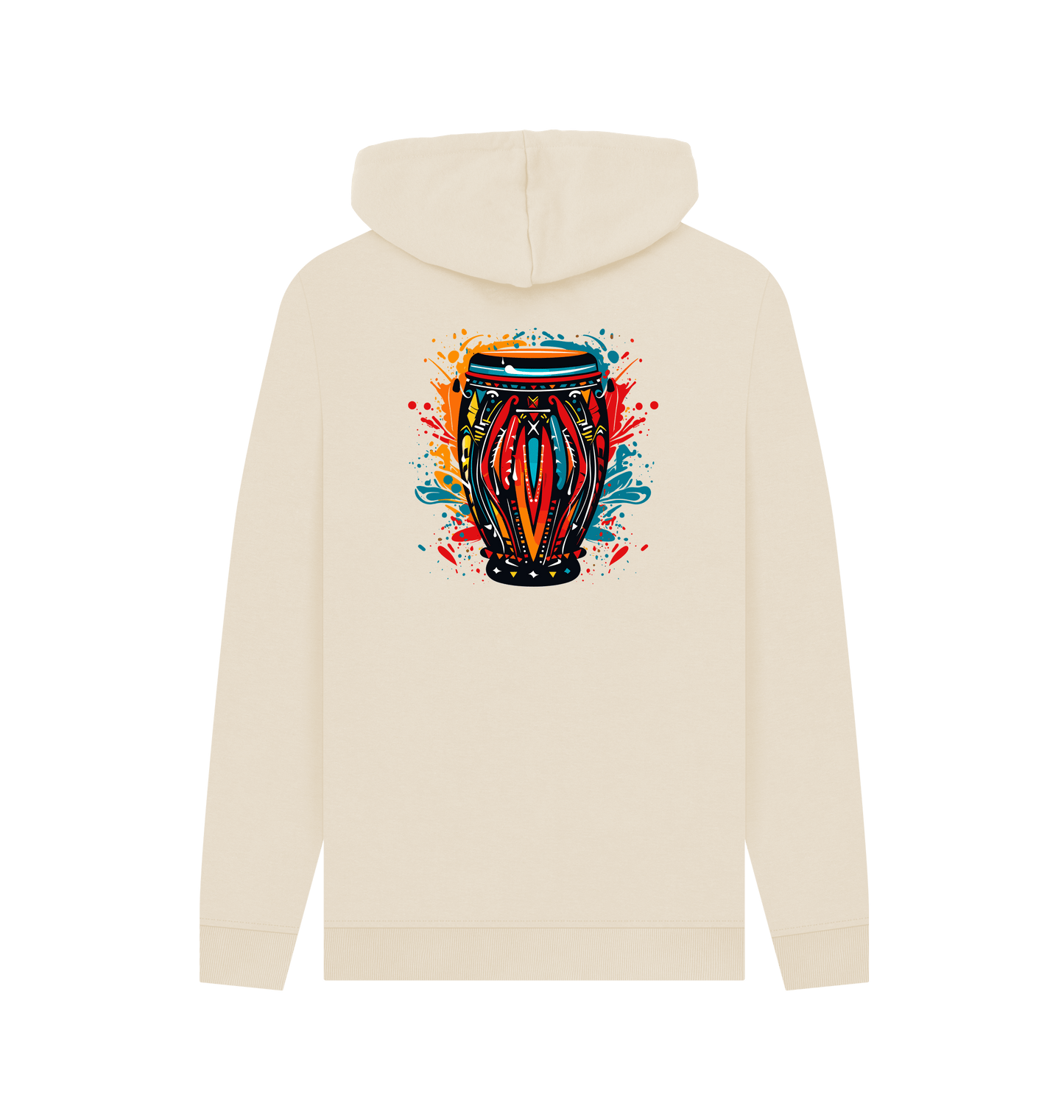 Cream hoodie with colorful drum design