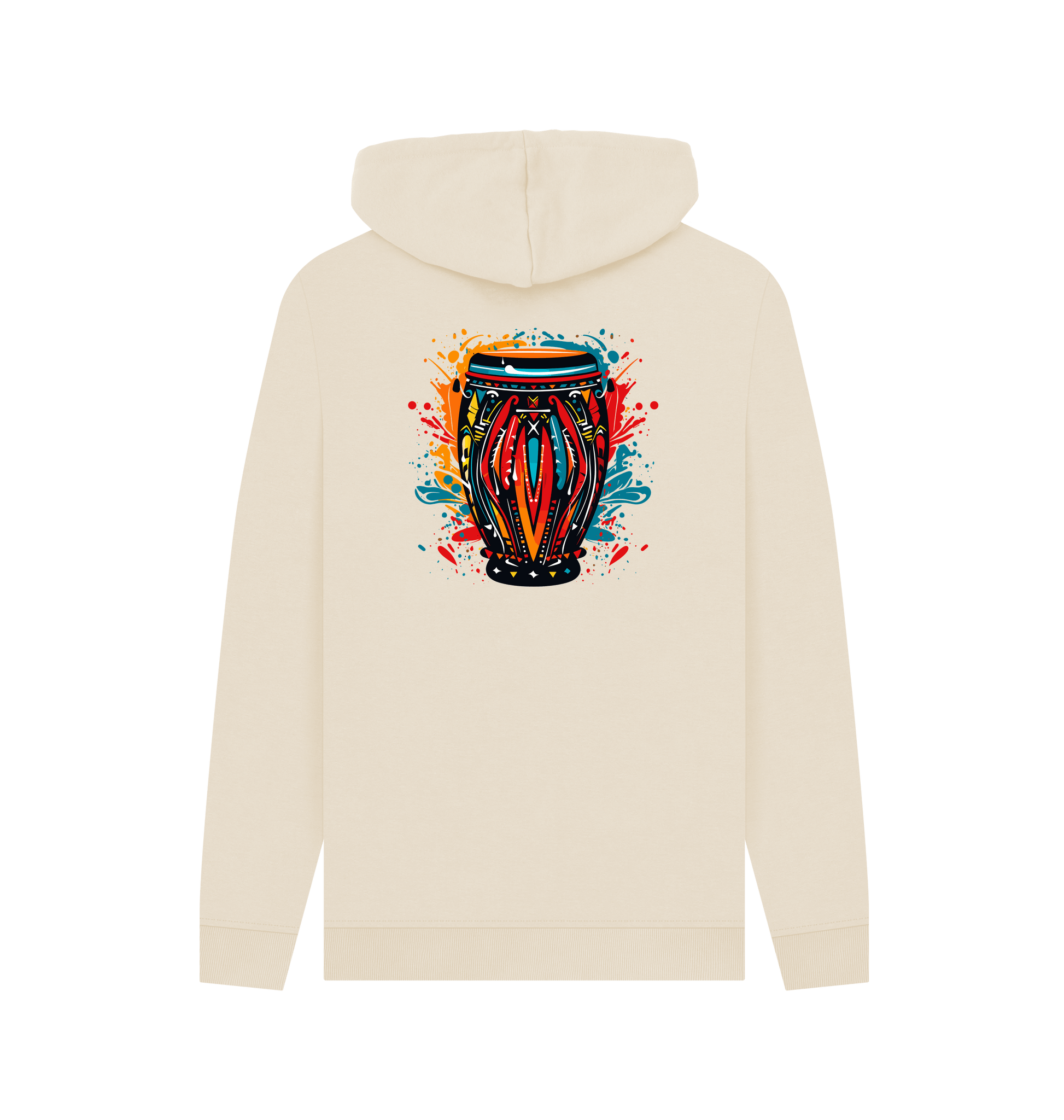 Cream hoodie with colorful drum design