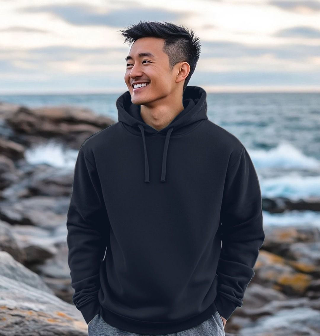 Black hoodie with drawstrings (person)