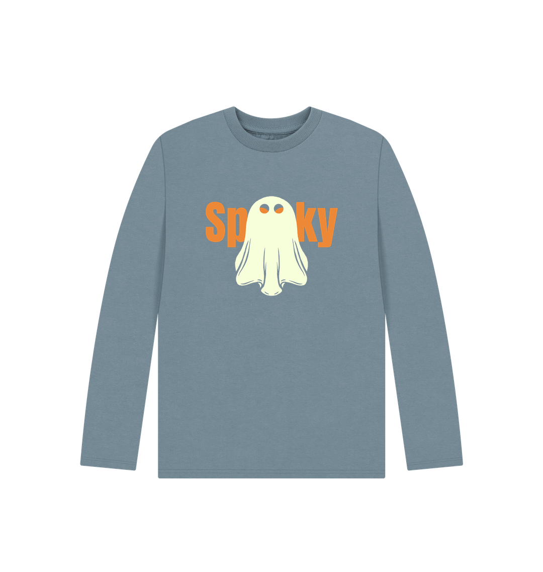 Stone Blue Spooky Ghost - Kids' Organic Long Sleeve T-Shirt
