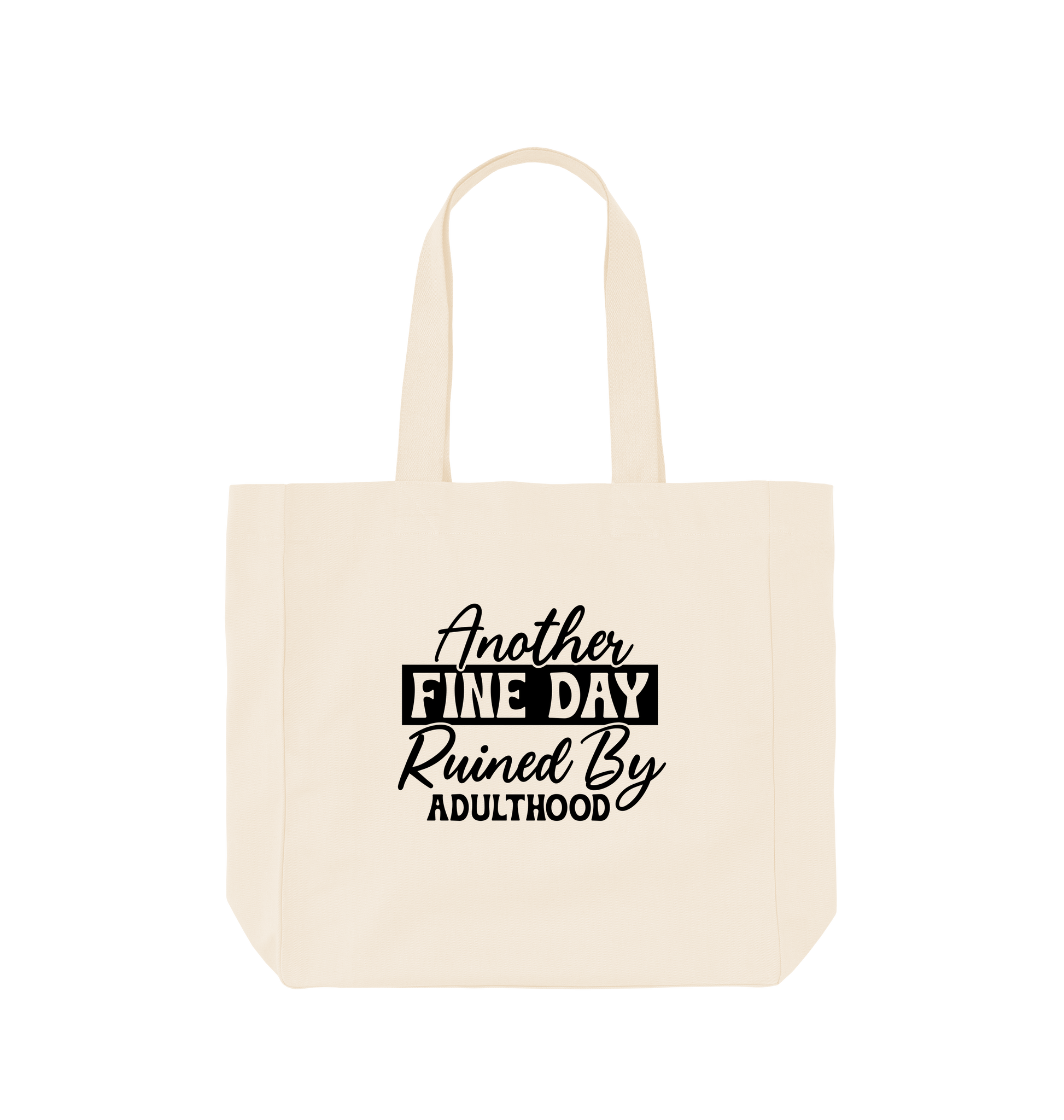 White tote bag with text design