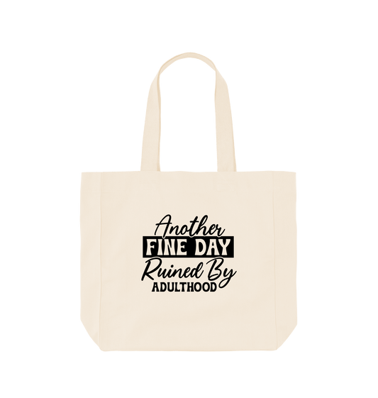 White tote bag with text design