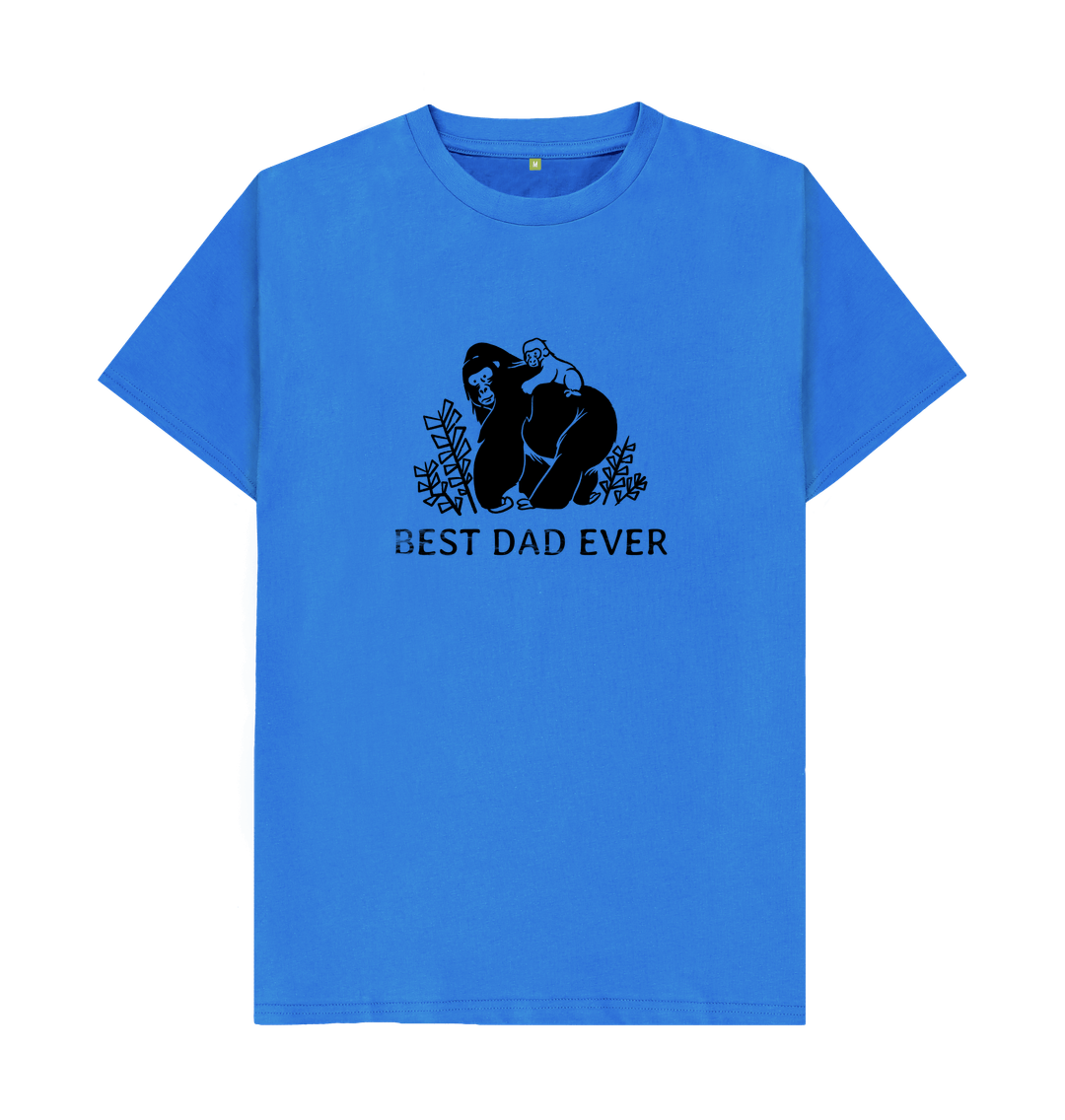 Blue t-shirt with "Best Dad Ever" text and gorilla graphic