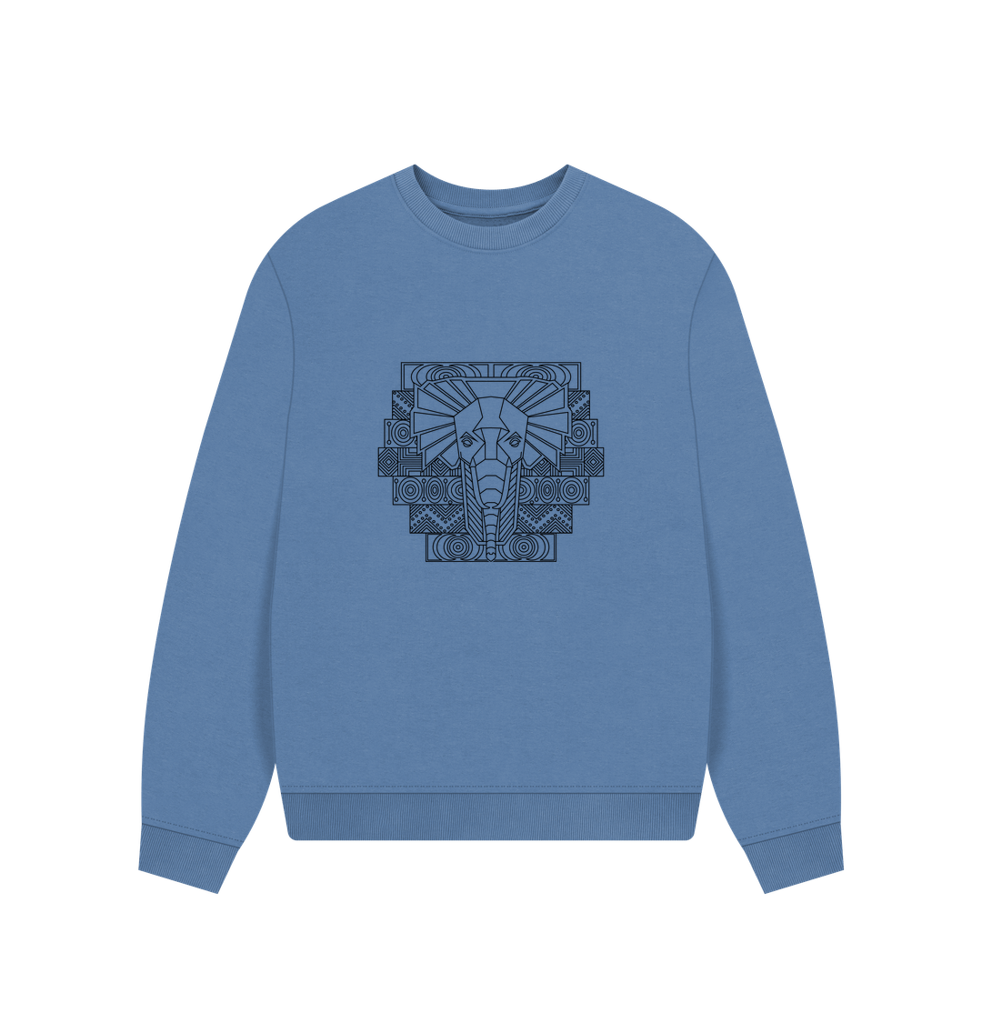 Blue sweatshirt with geometric elephant design