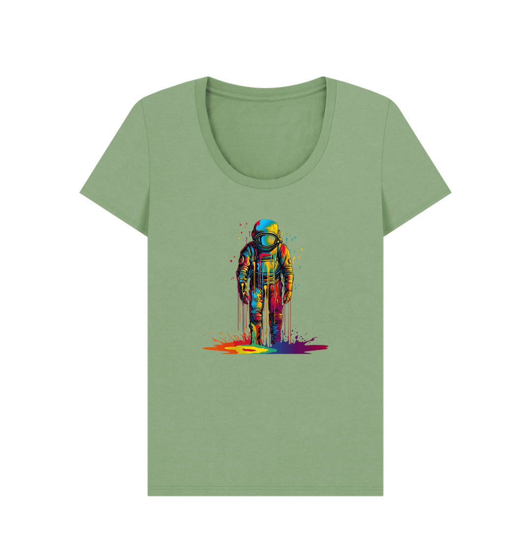 Green t-shirt with colorful astronaut graphic