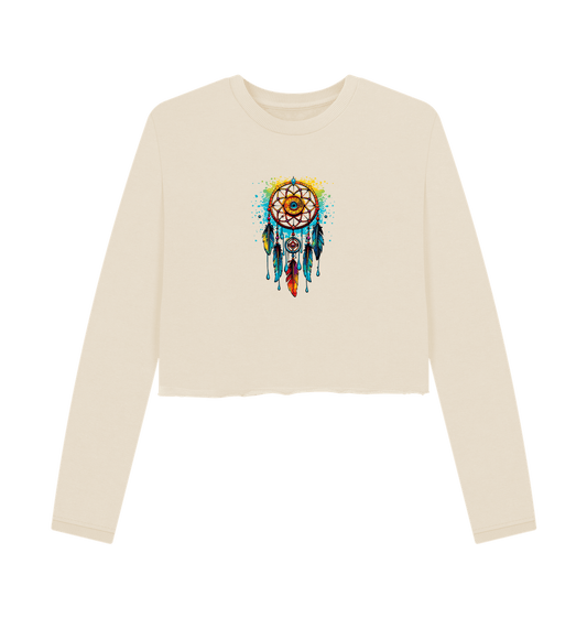 Cream-colored long-sleeve sweatshirt with dreamcatcher design