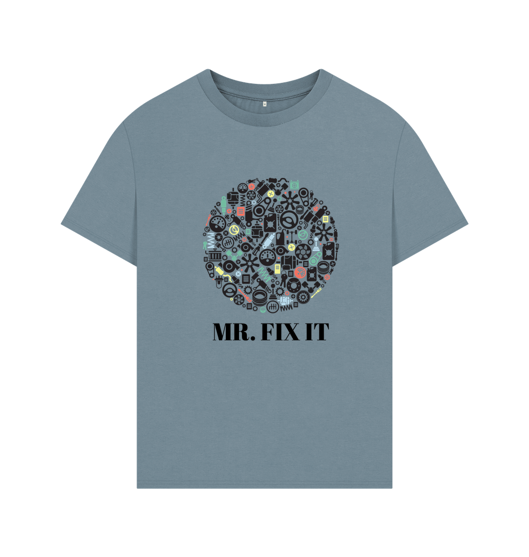 Gray t-shirt with "Mr. Fix It" text and gear design