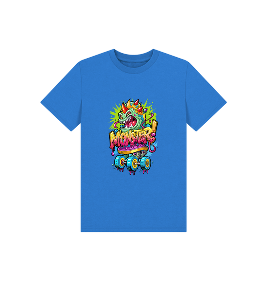 Blue t-shirt with "MONSTER!" graphic