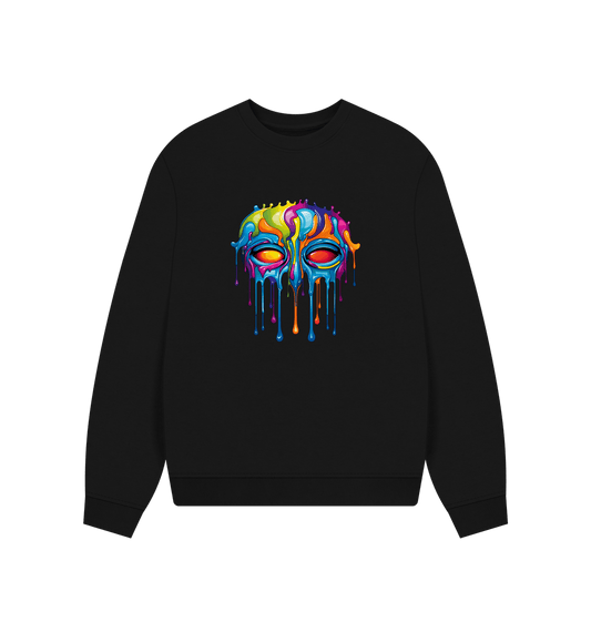 Black sweatshirt with colorful dripping paint design