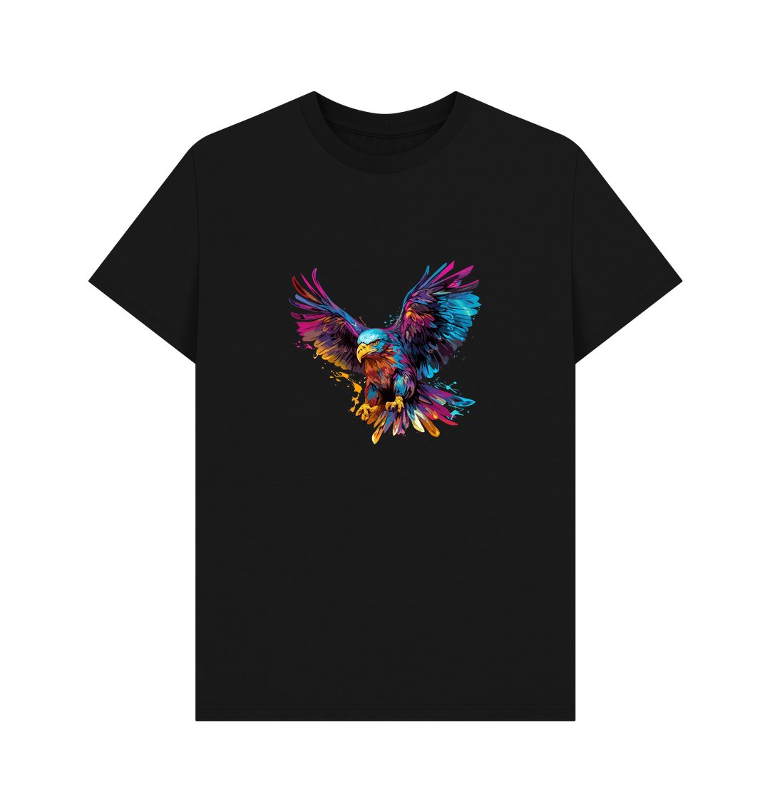 Black t-shirt with colorful eagle graphic