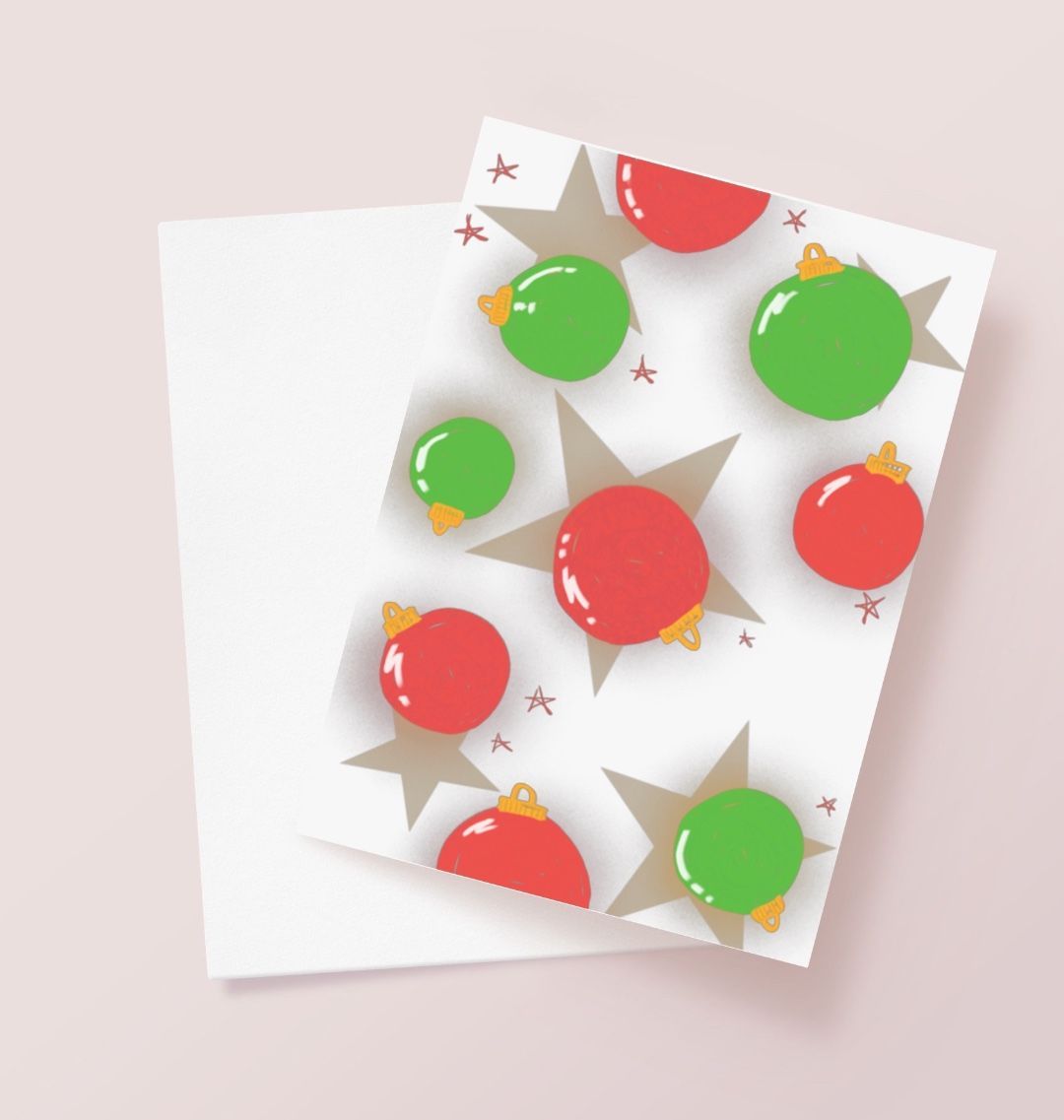 Christmas card with ornaments and stars
