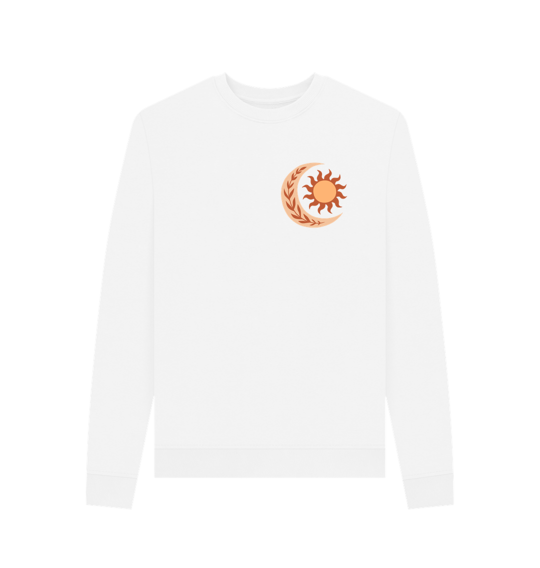 White long-sleeved sweatshirt with sun and moon design