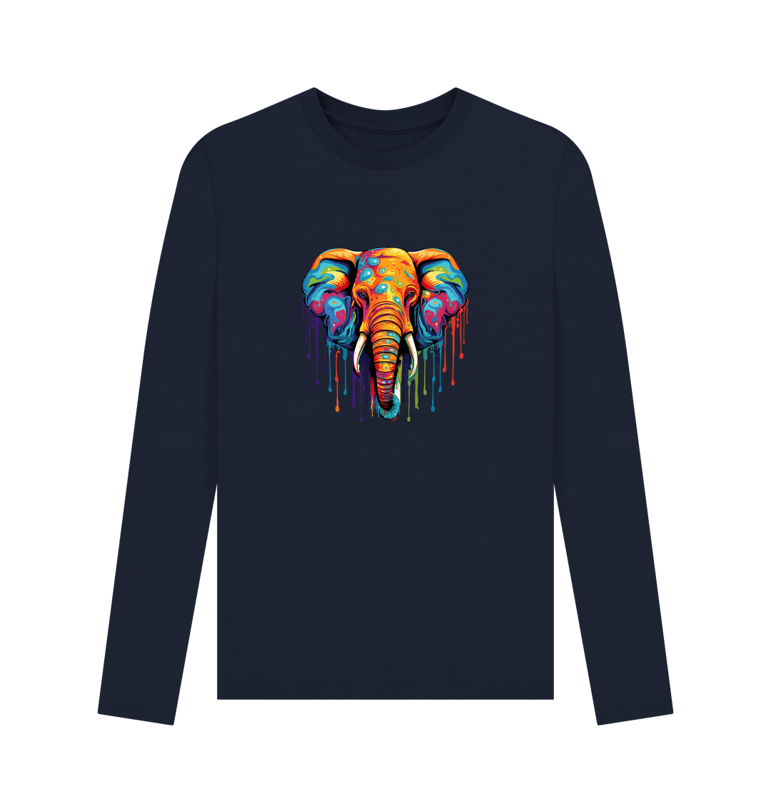 Colorful elephant graphic on long-sleeve t-shirt