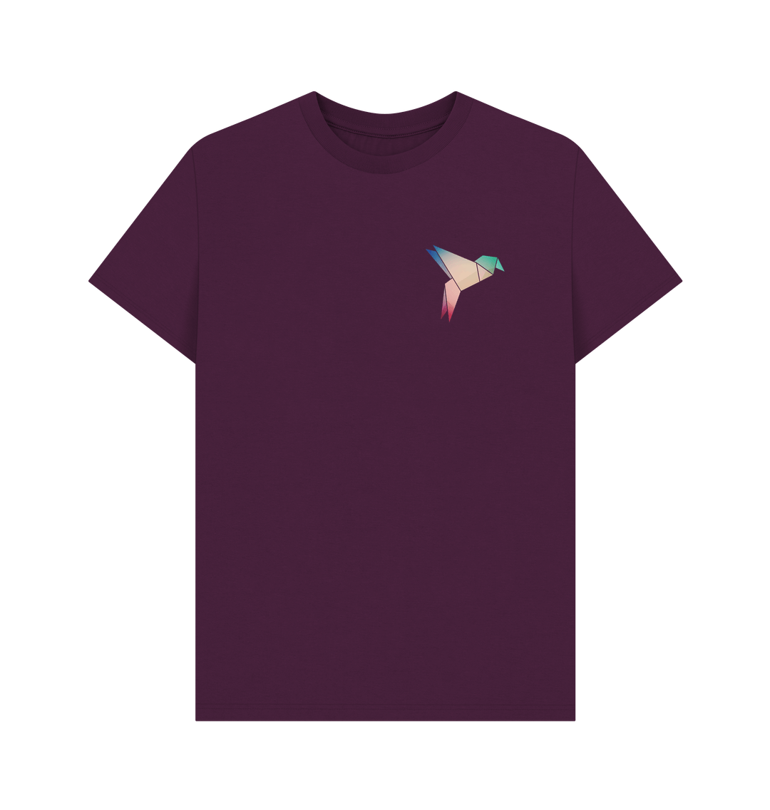 Maroon t-shirt with origami bird design