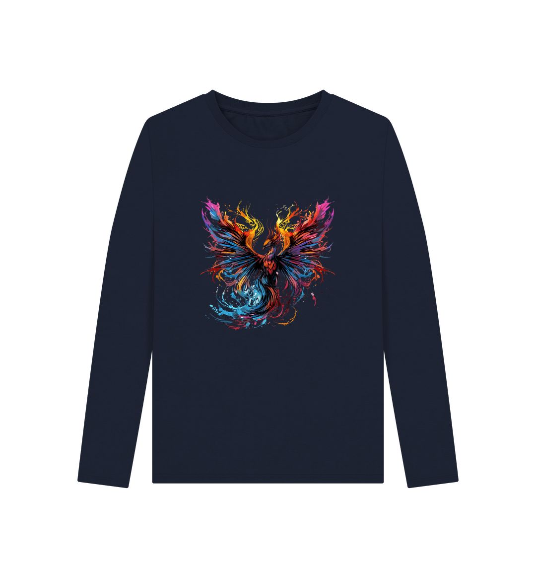 Long-sleeved t-shirt with colorful phoenix design