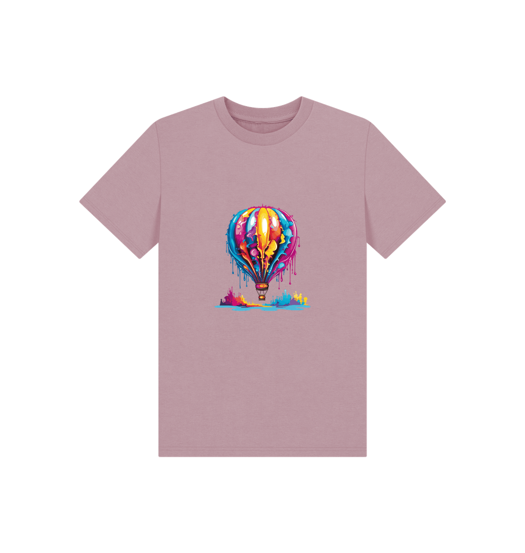 Pink t-shirt with colorful hot air balloon graphic