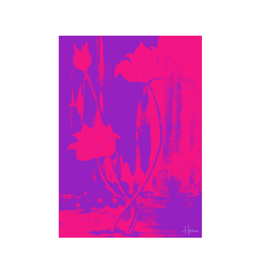 Abstract floral artwork with pink and purple hues