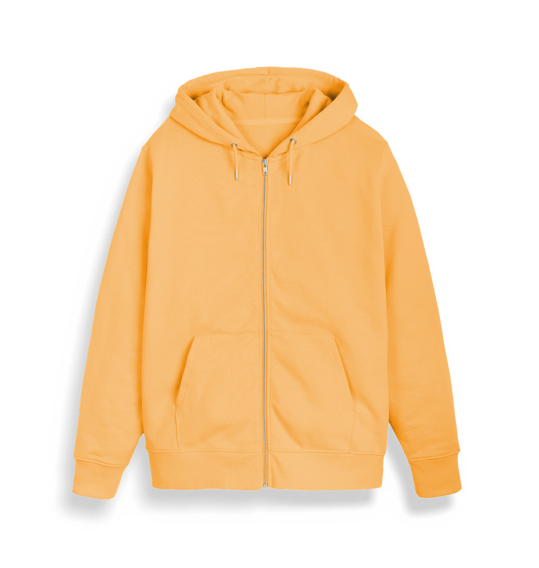 Yellow zip-up hoodie with black trim