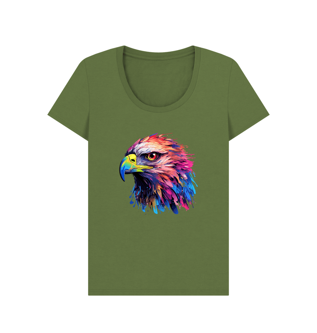 Olive green t-shirt with colorful eagle graphic