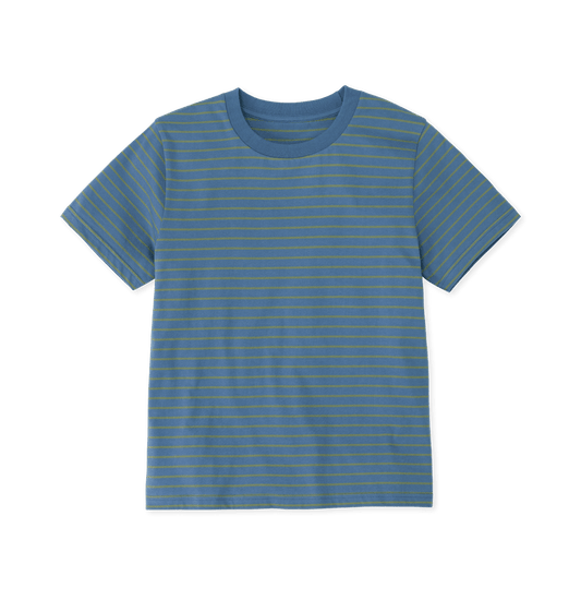 Blue and yellow striped t-shirt