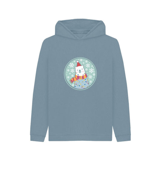 Blue hoodie with polar bear design