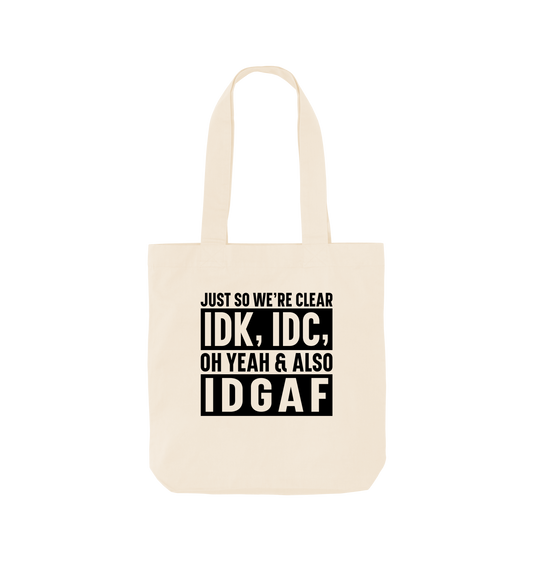 White tote bag with text design