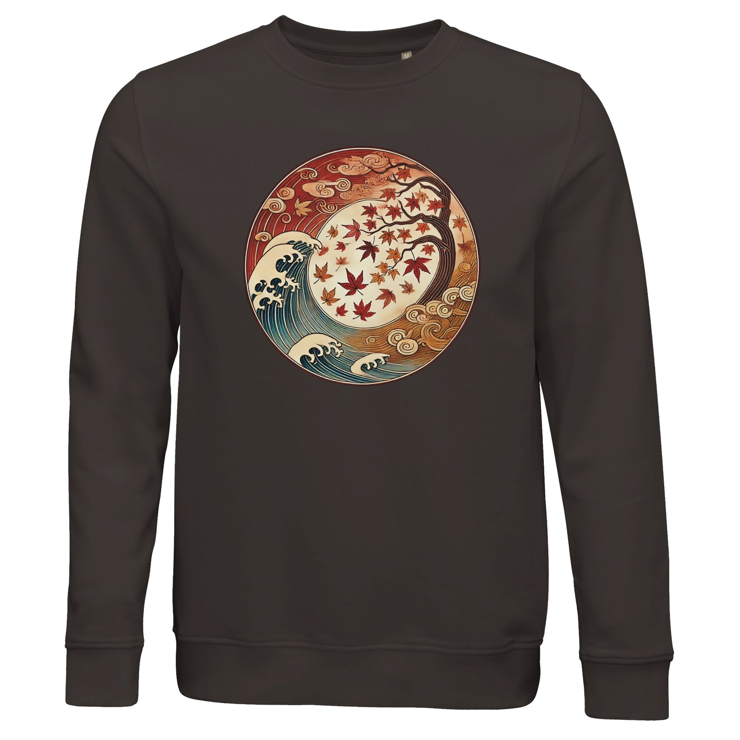 Dark gray sweatshirt with autumn-themed graphic