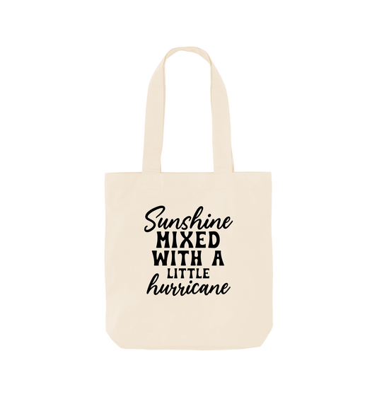 White canvas tote bag with text design