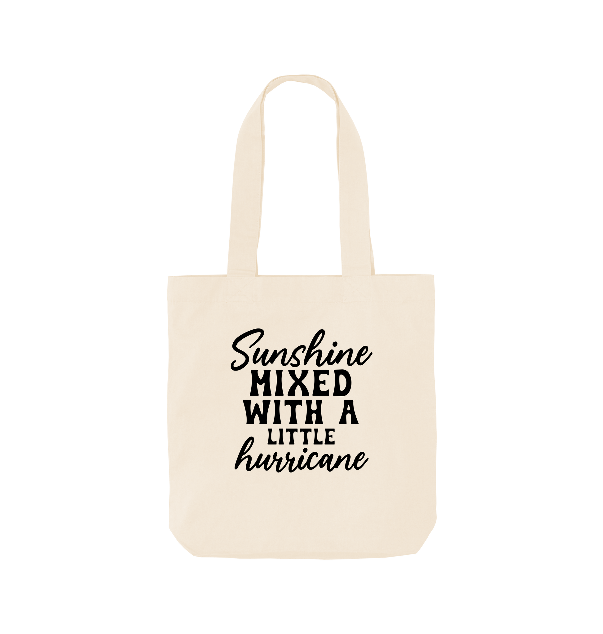 White canvas tote bag with text design