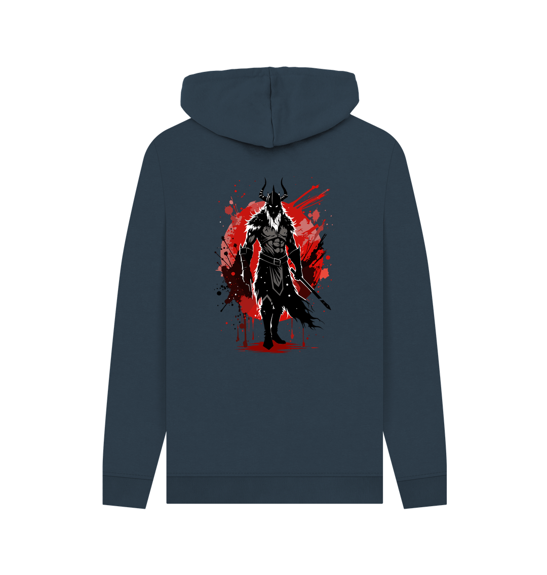 Dark gray hoodie with warrior graphic