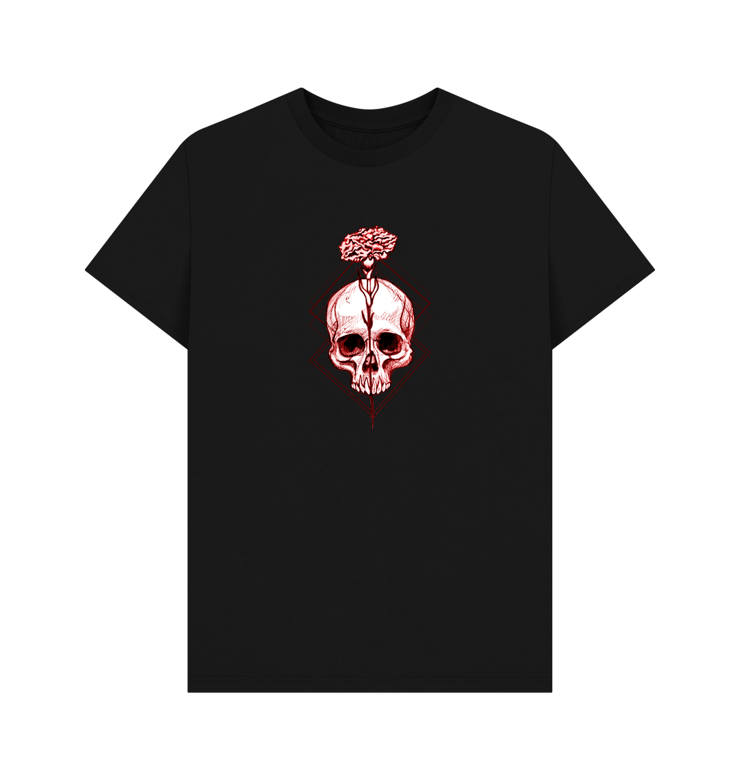 Black t-shirt with skull and flower design