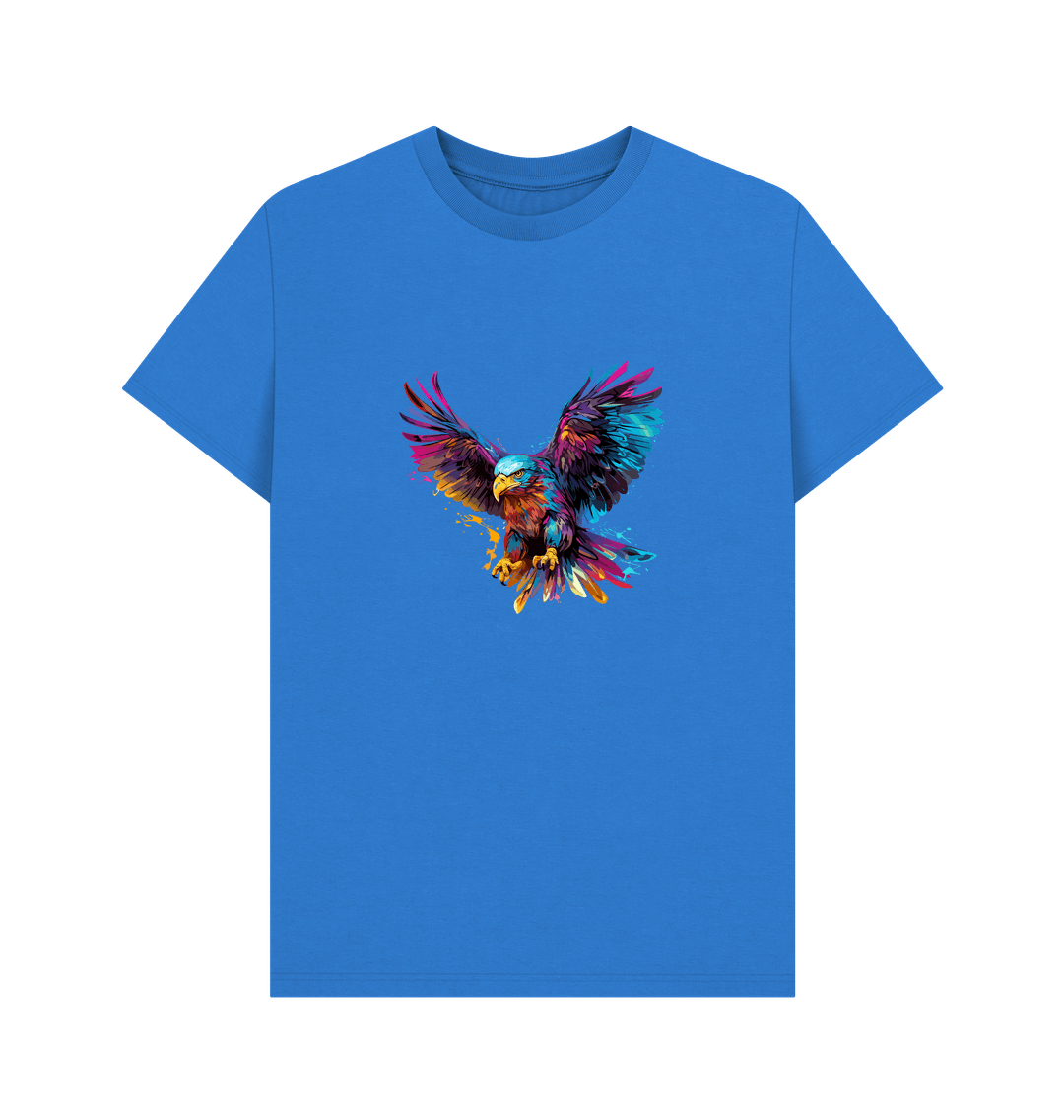 Blue t-shirt with colorful eagle graphic